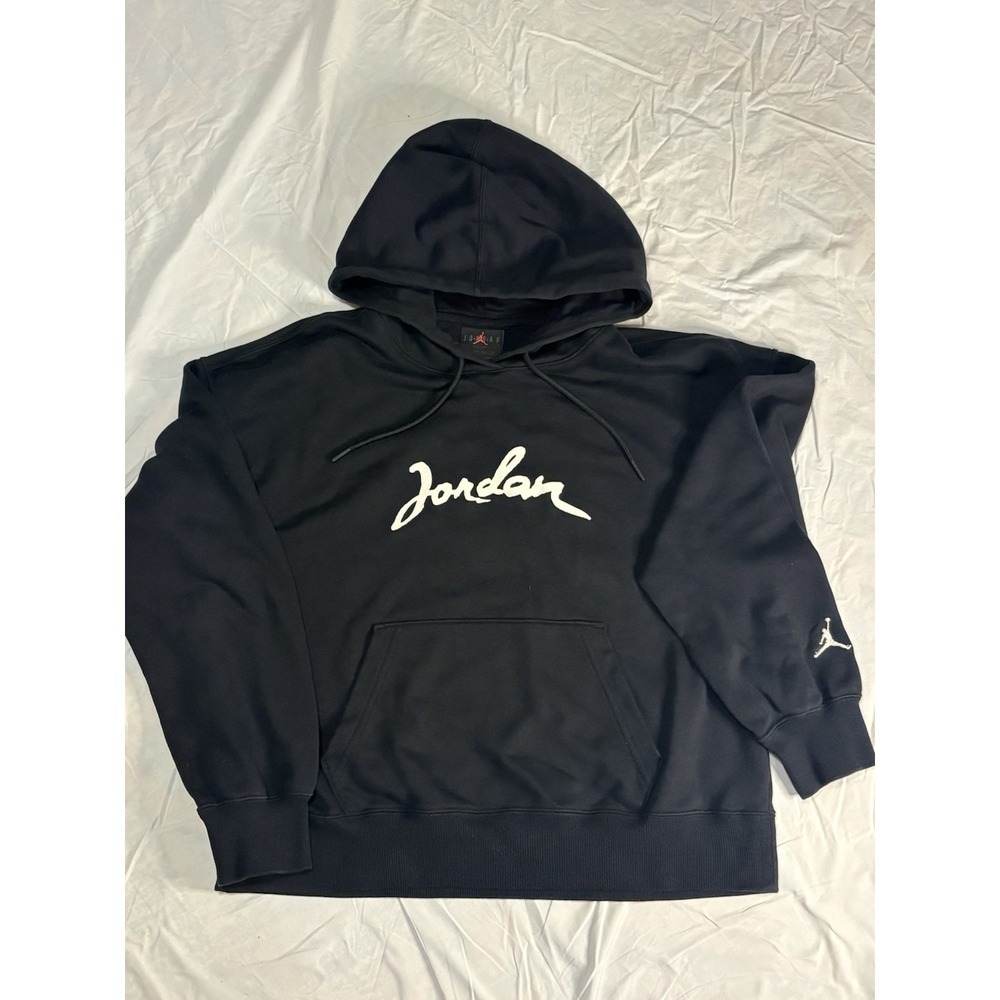 Air Jordan Women's Black Hoodie/Sweatshirt With White "Jordan " Brooklyn Fleece